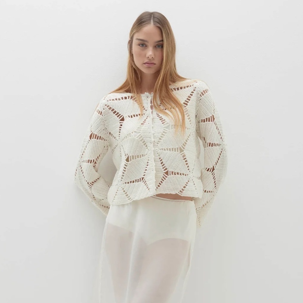 NakedCashmere Estelle Crochet Cardigan Sweater Ecru XS / Small NWT